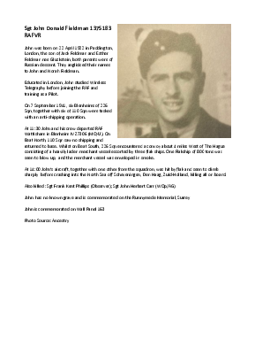 A preview of a PDF biography for Fieldman, John Donald